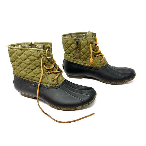 Sperry size 10 women's quilted duck boots waterproof rubber boot green black - Picture 3 of 7